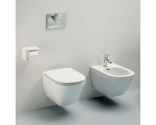 WC suspendu et bidet avec robinetterie, réservoir de chasse et porte-papier toilette pour l''équipement de salle de bains