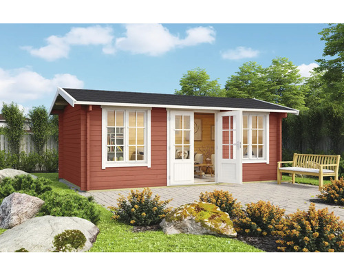 Abri de jardin Outdoor Life Pembrokeshire 53 avec plancher 540 x 345,8 cm rouge de Falun Abri de jardin en bois avec fenêtres et double porte dans le jardin
