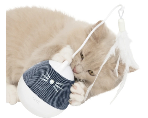 Katze spielt mit interaktivem Katzenspielzeug mit Feder