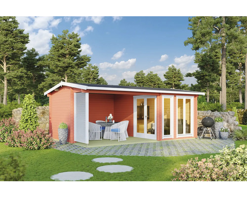 Gartenhaus Outdoor Life Torquay 44 inkl. Fußboden, Terrasse 615 x 434,8 cm schwedenrot