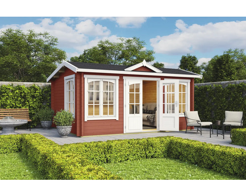Gartenhaus Outdoor Life Windsor 44 inkl. Fußboden 440 x 340,2 cm schwedenrot Gartenhaus aus Holz mit Doppeltür und Fenstern im Aussenbereich