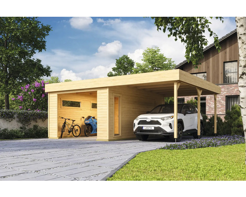 Garage individuel Outdoor Life Bahamas sans portail avec extension de toit 660 x 540 cm naturel