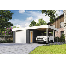 Garage avec abri voiture et voiture à l''extérieur