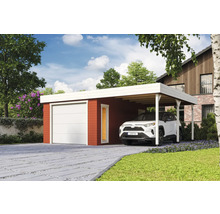 Garage avec abri de voiture et voiture garée