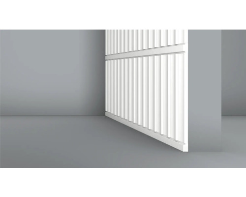 Weißer Lamellenzaun vor grauem Hintergrund