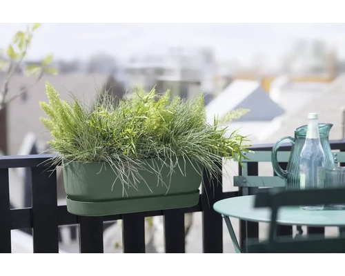 Jardinière sur un balcon avec table et chaise