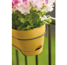 Jardinière de balcon jaune avec support et plantes
