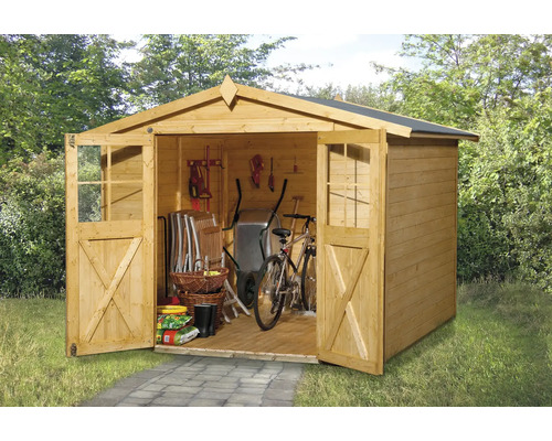 Gartenhaus weka 316 Gr. 5 inkl. Fußboden 290 x 318 cm lasiert Offener Holzgartenhaus mit Gartengeräten und Werkzeugen