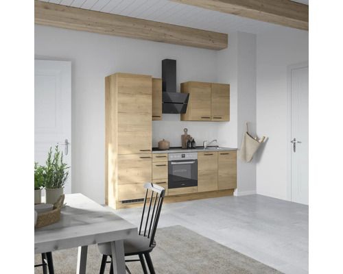 NOBILIA Küchenzeile mit Geräten Natur 240 cm eiche sierra matt montiert Variante links