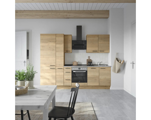 NOBILIA Küchenzeile mit Geräten Natur 270 cm eiche sierra matt montiert Variante links