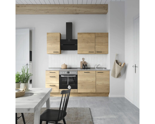 NOBILIA Küchenzeile mit Geräten Natur 210 cm eiche sierra matt montiert Variante links