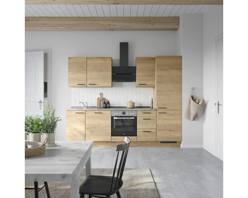 Bloc cuisine complète équipée NOBILIA Natur 270 cm façade chêne sierra mate variante à droite monté 4004539019911
