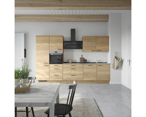 NOBILIA Küchenzeile mit Geräten Natur 330 cm eiche sierra matt montiert Variante links