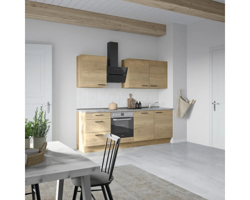 NOBILIA Küchenzeile mit Geräten Natur 240 cm eiche sierra matt montiert Variante links