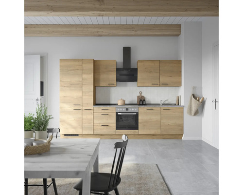 NOBILIA Küchenzeile mit Geräten Natur 330 cm eiche sierra matt montiert Variante links