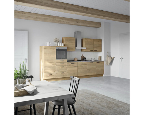 NOBILIA Küchenzeile mit Geräten Natur 360 cm eiche sierra matt montiert Variante links