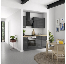 Cuisine complète NOBILIA sans appareils Urban 180 cm gris ardoise soie haute brillance prémontée variante gauche 4004539008984