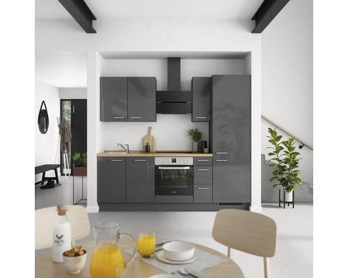 Cuisine complète NOBILIA sans appareils Urban 240 cm gris ardoise soie haute brillance prémontée variante droite 4004539009189