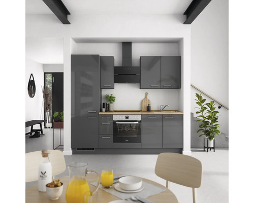 NOBILIA Küchenzeile mit Geräten Urban 240 cm schiefergrau hochglanz montiert Variante links