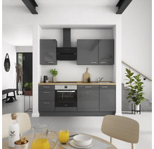 Cuisine complète NOBILIA sans appareils Urban 210 cm gris ardoise soie haute brillance prémontée variante gauche 4004539009066