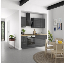 Cuisine complète NOBILIA sans appareils Urban 210 cm gris ardoise soie haute brillance prémontée variante gauche 4004539009066