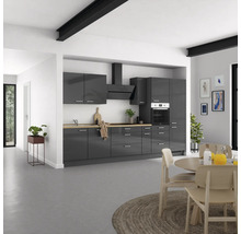Cuisine complète NOBILIA sans appareils Urban 360 cm gris ardoise soie haute brillance prémontée variante droite 4004539009820