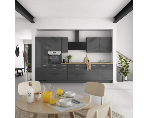NOBILIA Küchenzeile mit Geräten Urban 360 cm schiefergrau hochglanz montiert Variante links