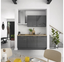 Cuisine complète NOBILIA sans appareils Urban 180 cm gris ardoise soie haute brillance prémontée variante gauche 4004539009004