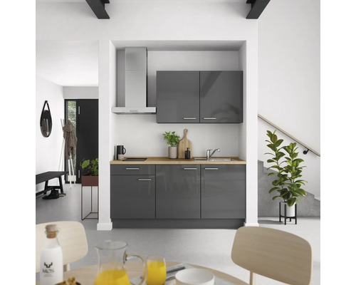 Bloc cuisine complète NOBILIA Urban 180 cm façade gris ardoise à haute brillance, corps gris ardoise variante à gauche