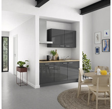 Cuisine complète NOBILIA sans appareils Urban 180 cm gris ardoise soie haute brillance prémontée variante gauche 4004539009004