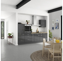 Cuisine complète NOBILIA sans appareils Urban 300 cm gris ardoise soie haute brillance prémontée variante gauche 4004539009486