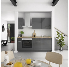 Cuisine complète NOBILIA sans appareils Urban 210 cm gris ardoise soie haute brillance prémontée variante gauche 4004539009080