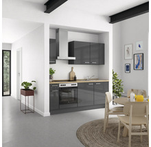 Cuisine complète NOBILIA sans appareils Urban 210 cm gris ardoise soie haute brillance prémontée variante gauche 4004539009080