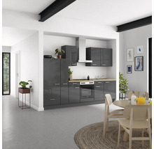 Cuisine complète NOBILIA sans appareils Urban 300 cm gris ardoise soie haute brillance prémontée variante gauche 4004539009561