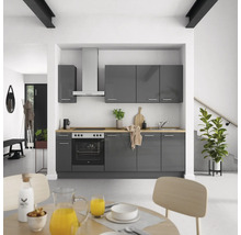 Cuisine complète NOBILIA sans appareils Urban 240 cm gris ardoise soie haute brillance prémontée variante gauche 4004539009165