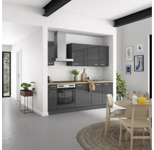 Cuisine complète NOBILIA sans appareils Urban 240 cm gris ardoise soie haute brillance prémontée variante gauche 4004539009165