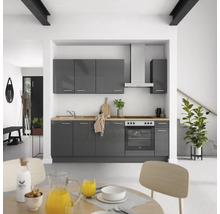 Cuisine complète NOBILIA sans appareils Urban 240 cm gris ardoise soie haute brillance prémontée variante droite 4004539009127