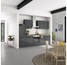 Cuisine complète NOBILIA sans appareils Urban 300 cm gris ardoise soie haute brillance prémontée variante gauche 4004539009646