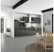 Cuisine complète NOBILIA sans appareils Urban 360 cm gris ardoise soie haute brillance prémontée variante gauche 4004539009882