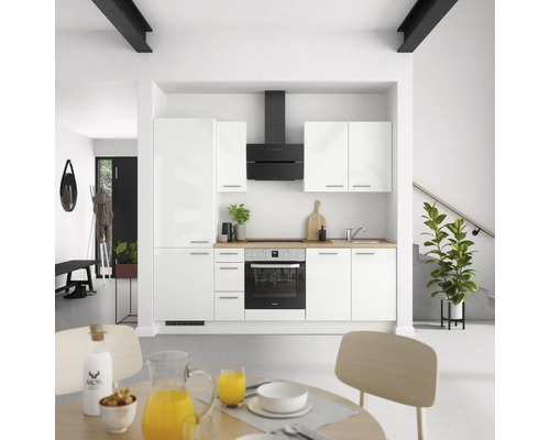 NOBILIA Küchenzeile mit Geräten Modern 240 cm weiß hochglanz montiert Variante links