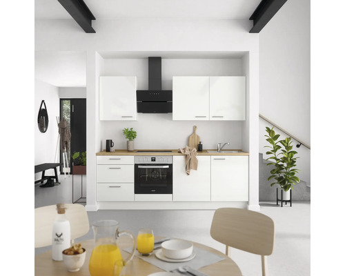 Bloc cuisine complète équipée NOBILIA Modern 240 cm façade blanc alpin à haute brillance variante à gauche prémonté 4004539008199 Bloc cuisine complète équipée NOBILIA Modern 240 cm façade blanc alpin à haute brillance variante à gauche prémonté 4004539008199