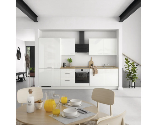 NOBILIA Küchenzeile mit Geräten Modern 330 cm weiß hochglanz montiert Variante links