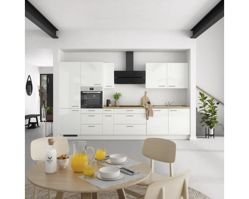 NOBILIA Küchenzeile mit Geräten Modern 360 cm weiß hochglanz montiert Variante links