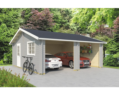 Garage double Outdoor Life Falkland sans portes 575 x 575 cm gris clair