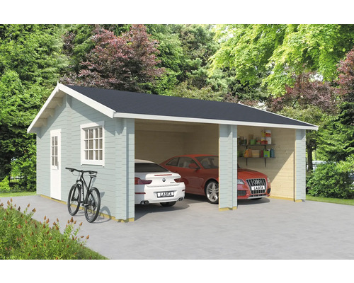 Garage double Outdoor Life Falkland sans portes 575 x 575 cm vert glacier