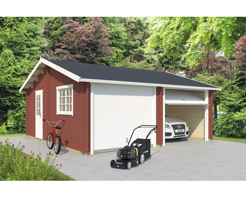 Garage double Outdoor Life Falkland avec portes basculantes 575 x 575 cm rouge de Falun