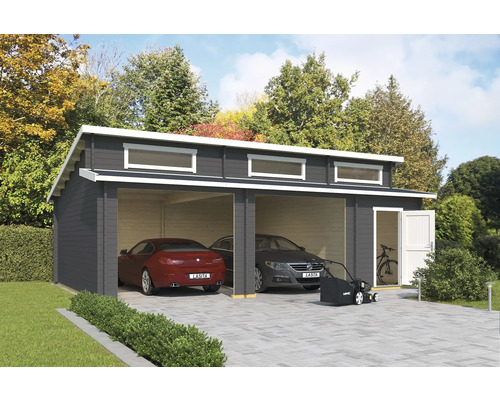 Garage double Outdoor Life Hawaii sans portes, espace outils 780x520 cm gris carbone