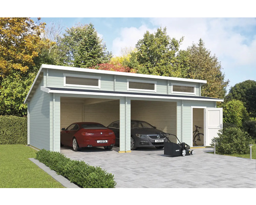 Garage double Outdoor Life Hawaii sans portes avec espace outils 780 x 520 cm vert glacier