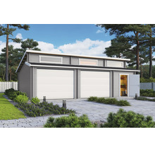 Garage double en bois avec fenêtres et porte latérale