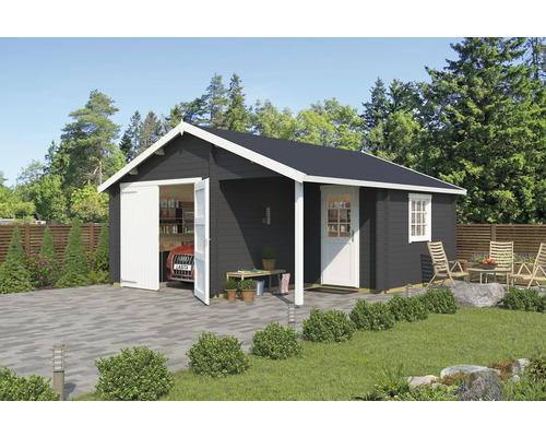 Garage individuel Outdoor Life Nevis avec porte de garage en bois 500 x 550 cm gris carbone